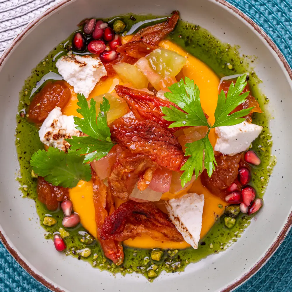 Tomato salad prepared in four textures